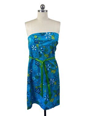 Faith Passion Y2K Dress JR 11 Blue Floral Strapless Surfer Island Coconut Girl